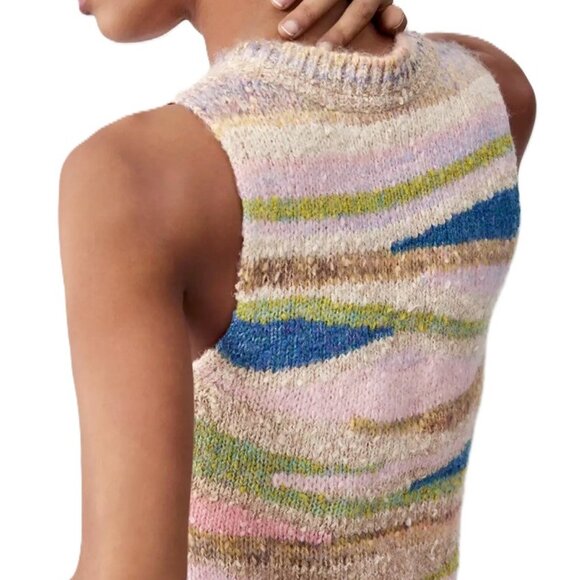 Pilcro sz M Crew Neck Knitted Tank Top Pastel Multi Sleeveless Sweater Vest - Picture 2 of 8